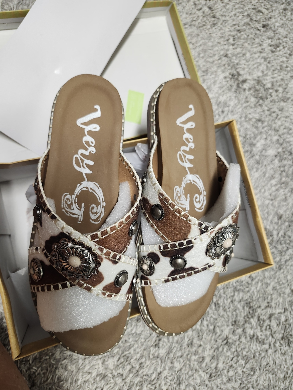 Very G, Cow Print Concho Sandals